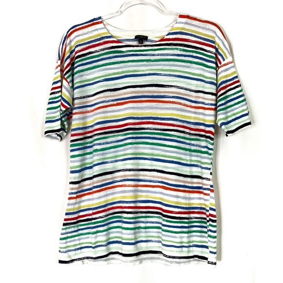 Talbots | Colorful Stripe Lightweight Sweater Womens L PETITE 100% Cotton - Picture 1 of 5